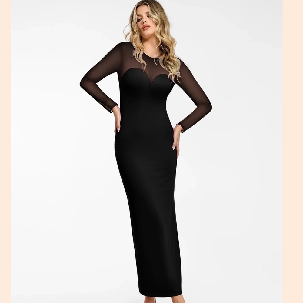 NWOT: The Shapewear Dress Long Sleeve Sheer Mesh Maxi